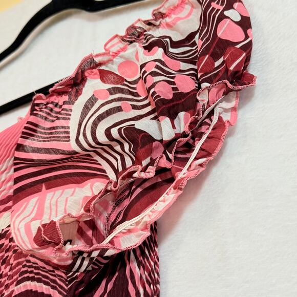 Jaipur XL Pink Pleated Top Abstract Print Y2K Fest Psychedelic Whimsy Rave Bratz - Picture 2 of 8